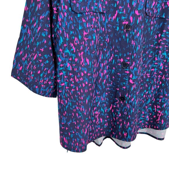NEW NWT Chicos Sz LARGE 2 Blue Pink 3/4 Sleeve Summer Button Up Shirt Top Mature - Picture 4 of 9